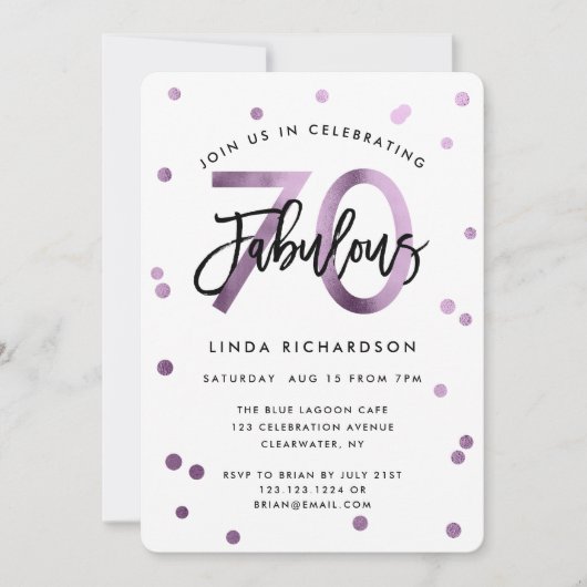 Fabulous 70th | Moderne Lila Paarse geboortedag Kaart (Voorkant)