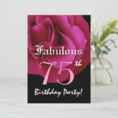 Fabulous 75 Birthday Party Ruby Red Rose Kaart (Staand voorkant)