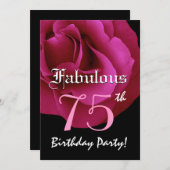 Fabulous 75 Birthday Party Ruby Red Rose Kaart (Voorkant / Achterkant)