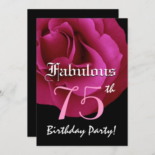 Fabulous 75 Birthday Party Ruby Red Rose Kaart (Voorkant / Achterkant)