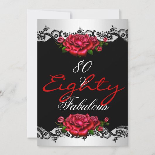 Fabulous 80 80th Birthday Party Red Roses White Kaart (Voorkant)