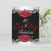 Fabulous 80 80th Birthday Party Red Roses White Kaart (Staand voorkant)