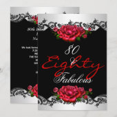 Fabulous 80 80th Birthday Party Red Roses White Kaart (Voorkant / Achterkant)