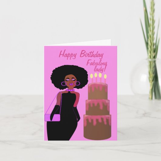 Fabulous African American Lady Birthday Kaart (Voorkant)