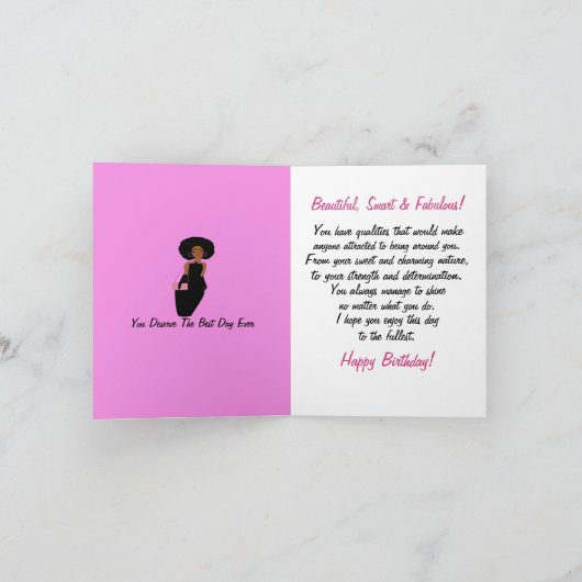 Fabulous African American Lady Birthday Kaart (Binnen)
