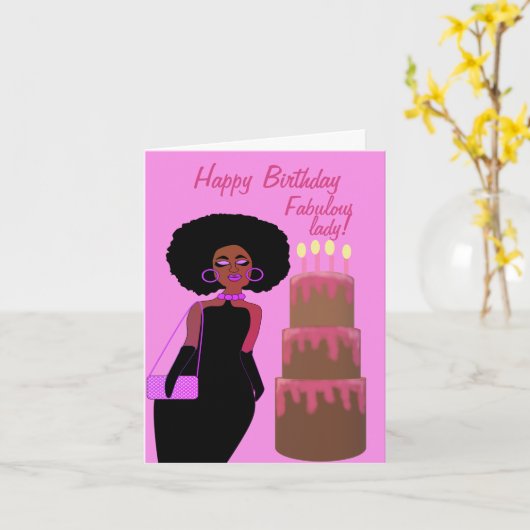 Fabulous African American Lady Birthday Kaart (Gele Bloem)