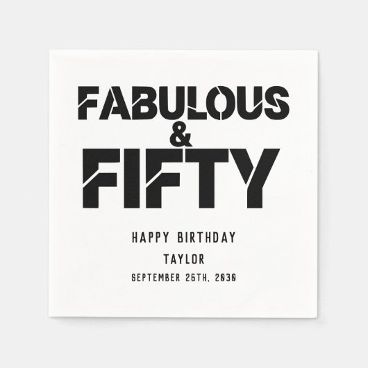 Fabulous and Fifty Birthday Black Bold Script Servet (Voorkant)
