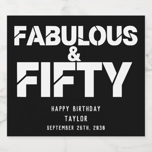 Fabulous and Fifty Birthday Bold Script Custom Sparkling Wijnetiket (Enkel label)