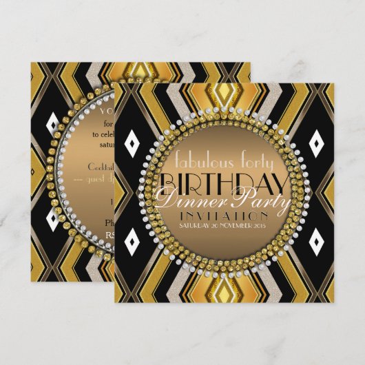 Fabulous Art Deco Birthday Dinner Party Invitation Kaart (Voorkant / Achterkant)