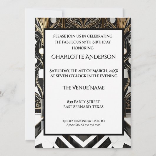 Fabulous Art Deco Etnische Vrouw Goud Zwart Wit Kaart (Achterkant)