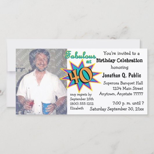 Fabulous At 40 Birthday Party Photo Invitation (Voorkant)