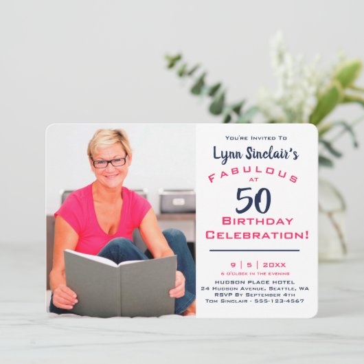 Fabulous at 50 Birthday Celebration Invitation Kaart (Staand voorkant)
