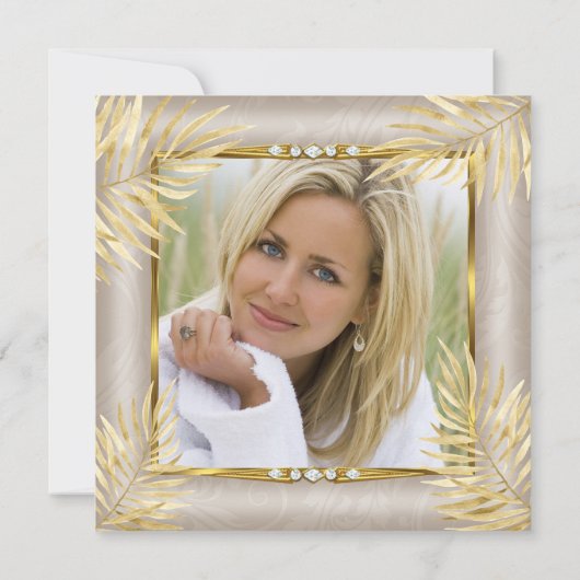 Fabulous Beige Gold Palms Champagne Kaart (Achterkant)