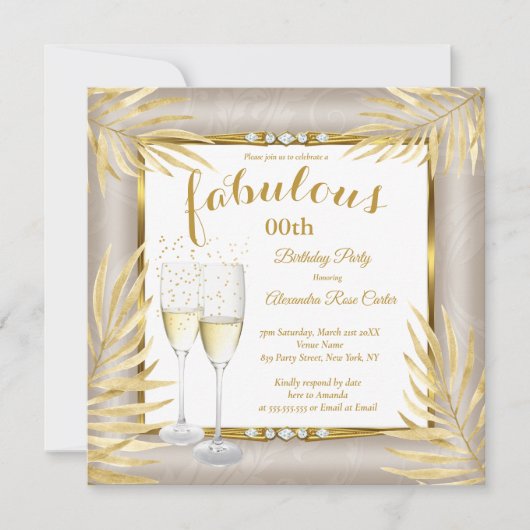 Fabulous Beige Gold Palms Champagne Kaart (Voorkant)