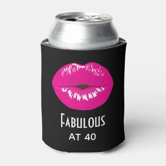 Fabulous bij 40 Hot Pink Lips Glamoureus Blikjeskoeler (Blikje Voorkant)