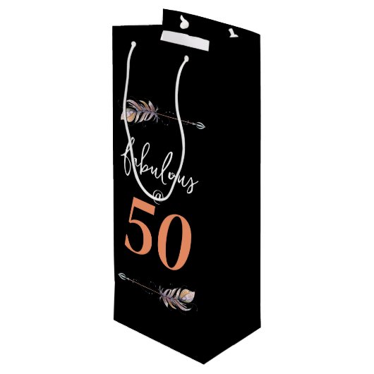 Fabulous bij 50 50th Birthday Party Bohemian Arrow Wijn Cadeautas (Achterkant Gekanteld)