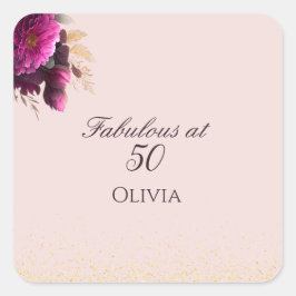 Fabulous bij 50 Blush Pink Gold Glitter Verjaardag Vierkante Sticker