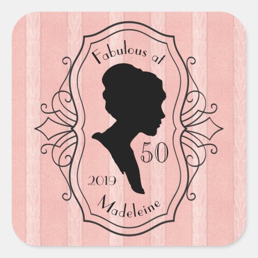 Fabulous bij Fifty Cameo Lady Silhouette Dusty Pin Vierkante Sticker (Voorkant)