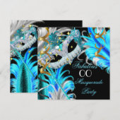 Fabulous Birthday Blauwgroen Blue Gold Masquerade  Kaart (Voorkant / Achterkant)