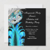 Fabulous Birthday Blauwgroen Blue Gold Masquerade  Kaart (Achterkant)