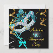 Fabulous Birthday Blauwgroen Gold Black Masquerade Kaart (Voorkant)