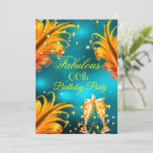 Fabulous Birthday blauwgroen Gold Yellow Champagne Kaart (Staand voorkant)
