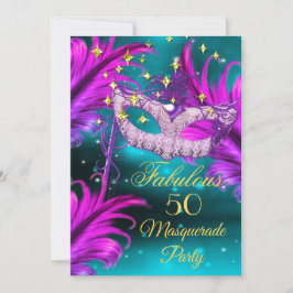 Fabulous Birthday blauwgroen Paars roze maskerade Kaart
