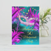 Fabulous Birthday blauwgroen Paars roze maskerade Kaart (Staand voorkant)