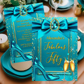 Fabulous Birthday Blue Teal Heel Champagne Gold Kaart