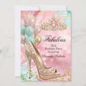 Fabulous birthday Blush Pink Teal Tiara Gold Heel Kaart (Voorkant)