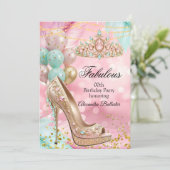Fabulous birthday Blush Pink Teal Tiara Gold Heel Kaart (Staand voorkant)