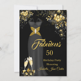 Fabulous Birthday Champagne Black Gold Floral Kaart