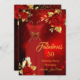 Fabulous Birthday Champagne Dress Red Rose Gold Kaart