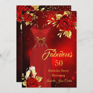 Fabulous Birthday Champagne Dress Red Rose Gold Kaart