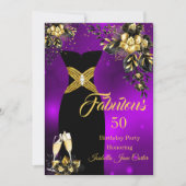 Fabulous Birthday Champagne Paars Gold Floral Kaart (Voorkant)