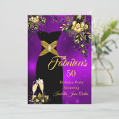 Fabulous Birthday Champagne Paars Gold Floral Kaart (Staand voorkant)