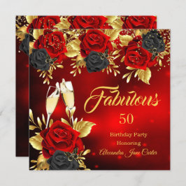 Fabulous Birthday Champagne Red Black Roos Gold Kaart
