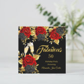 Fabulous Birthday Champagne Red Black Rozen Gold Kaart (Staand voorkant)
