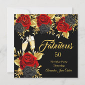 Fabulous Birthday Champagne Red Black Rozen Gold Kaart (Voorkant)