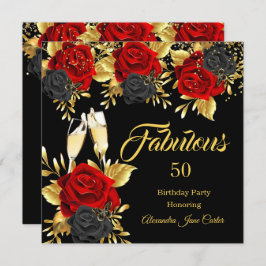 Fabulous Birthday Champagne Red Black Rozen Gold Kaart