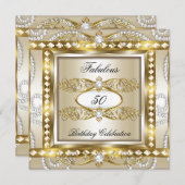 Fabulous Birthday Cream Diamond Pearl Gold Kaart (Voorkant / Achterkant)