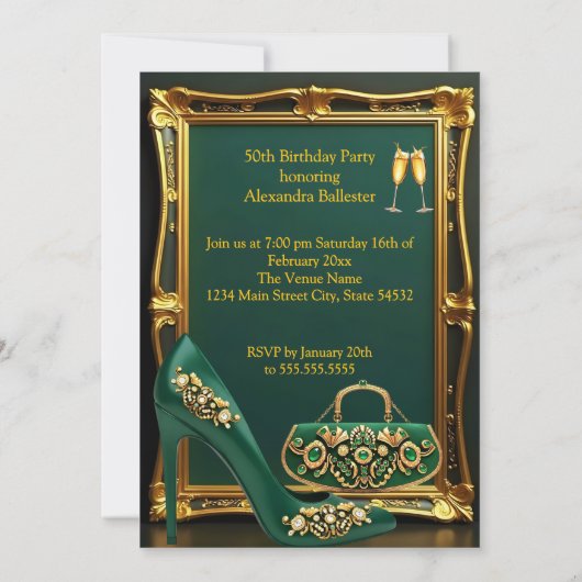 Fabulous Birthday Emerald gems Heel Champagne Gold Kaart (Achterkant)