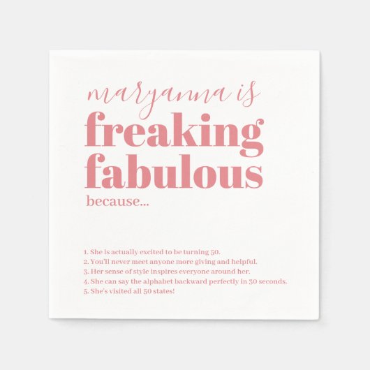 Fabulous Birthday Facts Pink Personalized Napkins Servet (Voorkant)