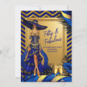 Fabulous Birthday Glamor Woman Blue Gold Feathers Kaart (Voorkant)