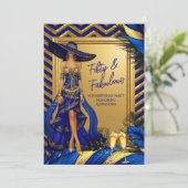 Fabulous Birthday Glamor Woman Blue Gold Feathers Kaart (Staand voorkant)