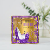 Fabulous Birthday Glitter Paars High Heels Gold 3 Kaart (Staand voorkant)
