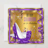 Fabulous Birthday Glitter Paars High Heels Gold 3 Kaart (Voorkant)