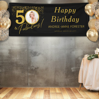 Fabulous Birthday Gold Black Photo  Spandoek