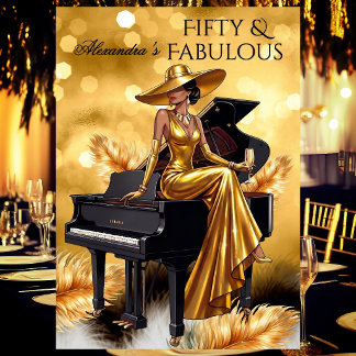 Fabulous Birthday Gold Champagne Piano Black Kaart