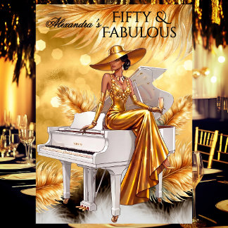Fabulous Birthday Gold Champagne White Piano Kaart